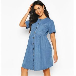❤️Maternity Button Front Smock Denim Dress